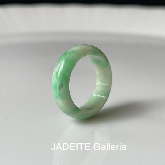 Jade Ring US3.5 - Natural Burmese jadeite vivid Green with soft green base Authentic Grade A hand made band ring