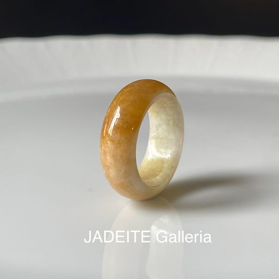 US6.75  Burmese Jadeite Ring Opaque yellow Natural Jade Type A band ring