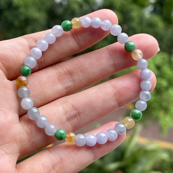 5mm Jadeite Bead Bracelet - 100% Natural Type A Burma Jadeite Translucent Lavender with Green and Icy Honey Jade Myanmar Jewelry