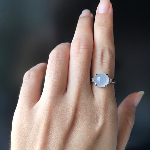 Natural ICY Jade Adjustable Ring - Type A Burma Icy Jadeite Cabochon with 925 Silver Natural jadeite fine texture