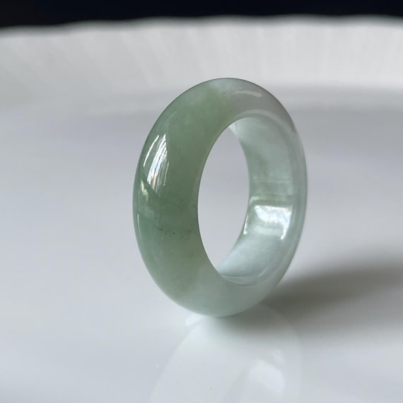 Jade Band Ring US8.75 - Burmese Type A Jadeite Jade Bi-color two tone green and white