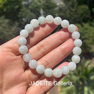 White Jade bracelet - Authentic Natural BURMESE Jade Type A Translucent White 8mm bead Jade Bracelet