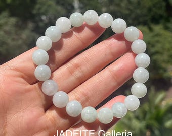 White Jade bracelet - Authentic Natural BURMESE Jade Type A Translucent White 8mm bead Jade Bracelet