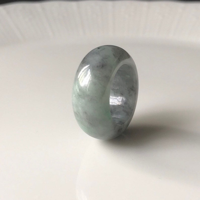 34 Translucent Burmese Jadeite Grade A Rare Grey Green Abacus Ring for unisex Jade ring US 5