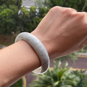 Jade Bangle 58mm  Authentic Burmese Jadeite Jade 100% Natural Grade A Off-white Genuine Jadeite Jewelry