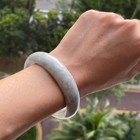 Jade Bangle 58mm  Authentic Burmese Jadeite Jade 100% Natural Grade A Off-white Genuine Jadeite Jewelry