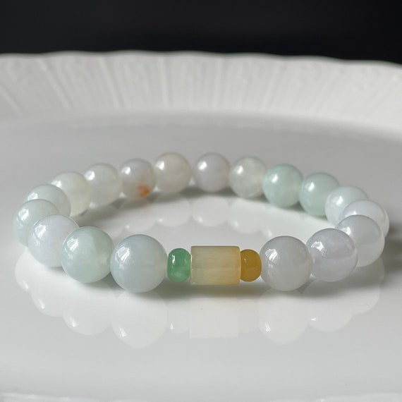 Translucent White Jade 9.5mm bead bracelet - 100% Natural Type A Burma Jadeite Gems Jewelry