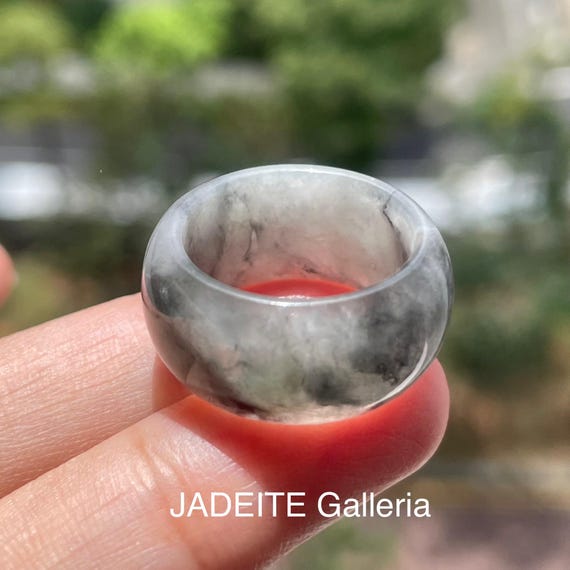 Jade ring US6.25 Type A Burmese Jade Ring Authentic Translucent Black Jade Grade A Band Ring