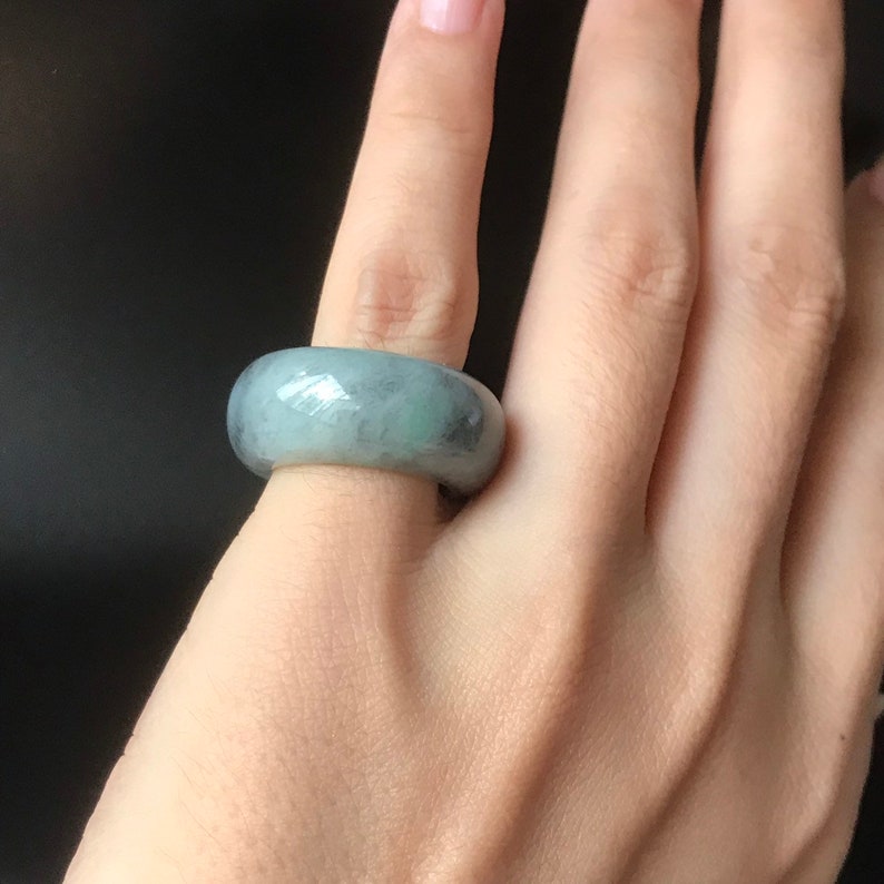 34 Translucent Burmese Jadeite Grade A Rare Grey Green Abacus Ring for unisex Jade ring US 5