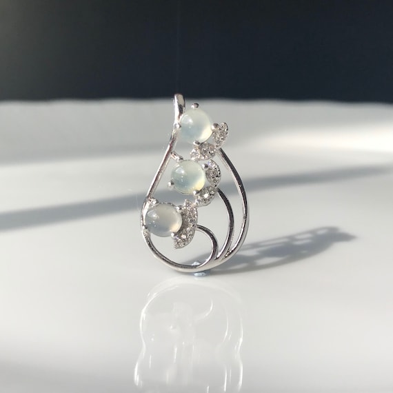 Translucent Fine Jade Pendant - Almost colorless Grade A Burmese Natural  Jadeite with 925 Silver