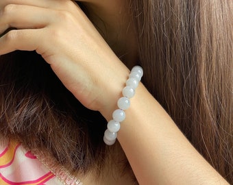 White Jadeite bracelet - Authentic Natural Burmese Jadeite Jade Type A Translucent White 10mm bead
