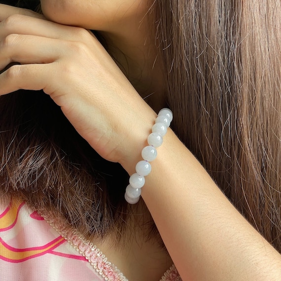 White Jadeite bracelet - Authentic Natural Burmese Jadeite Jade Type A Translucent White 10mm bead