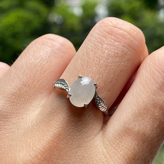 Natural Jadeite Cabochon Adjustable Ring - Type A Burmese Jadeite Cabochon with 925 Silver