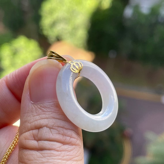 Jade Pendant 18K gold White Lilac Jadeite - Authentic Natural Type A Burmese Jadeite Donut Pendant Untreated Lilac Jade Pendant
