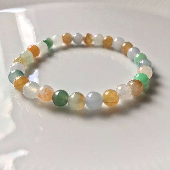 Jadeite Bead Bracelet 6.5~7mm 100% Natural Myanmar Jade Authentic Translucent Rainbow Corn Colorful Burmese Jade Beads