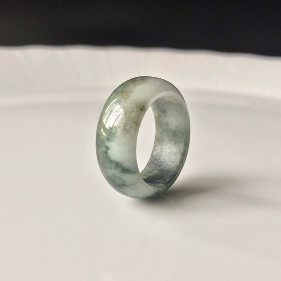 Jade Ring US7.75 Natural Type A Burmese Jadeite Jade Dried Tea-leaves Green Abacus Jade ring Jadeite band ring