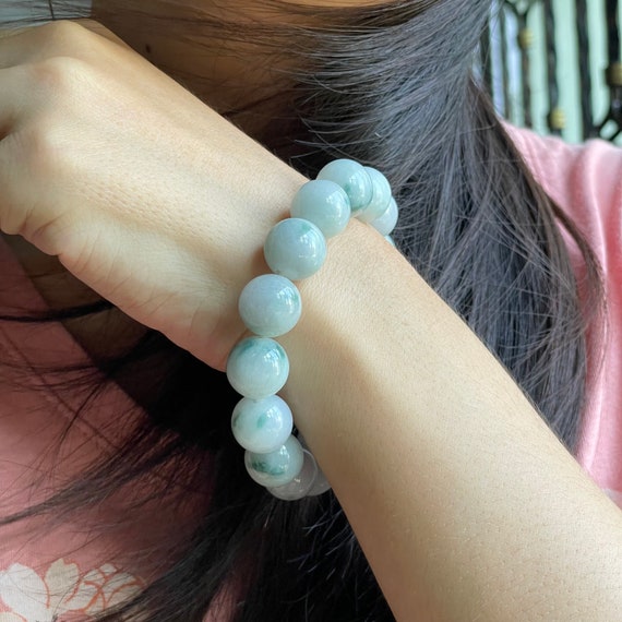 Men’s Jade Bead Bracelet 13mm bead size Authentic MYANMAR Type A jadeite Perfect Gift Natural Jade Bead Bracelet