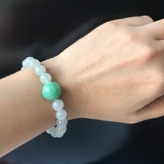 Jade bead bracelet 7.5mm- Natural Type A Burma Jadeite White Translucent