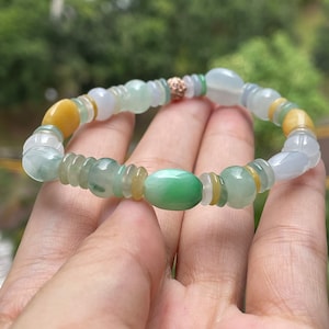 Multicolor Jadeite Limited Icon Handmade  Bracelet - Myanmar Authentic Translucent Multicolor MultiShapes Jadeite beads Bracelet