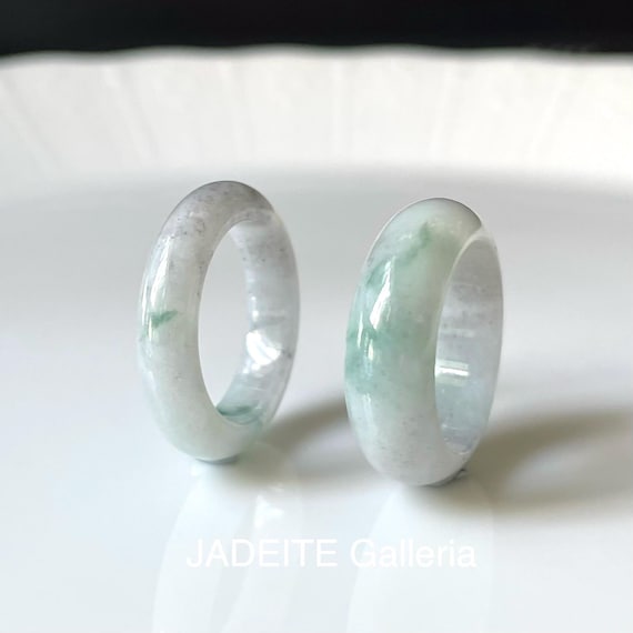 US 6.5 US 7 Authentic Type A Burmese Jadeite Band Rings – Semi-Translucent Faint Green Jadeite Pair