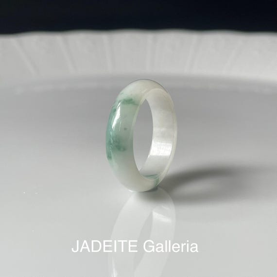 US7.5 Unisex Jade Band Ring - Natural BURMESE Jadeite Type A Translucent White and Bluish Green Jade Ring Jade Band Ring