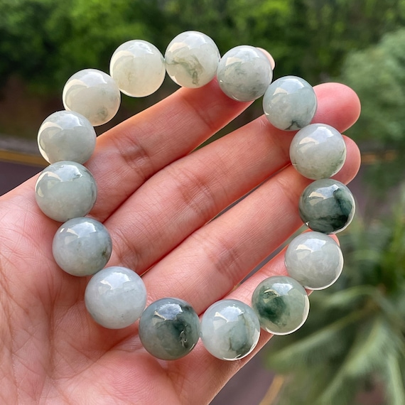 Men’s Jade Bead Bracelet 13mm bead size Authentic MYANMAR Type A jadeite Perfect Gift Natural Jade Bead Bracelet