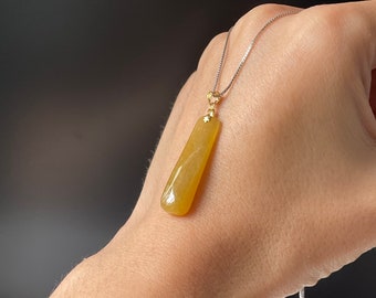 Pendentif en jadéite jaune miel, caution d'or 18 carats - Jadéite naturelle du Myanmar authentique de type A Jadéite de Birmanie, qualité A, pendentif en jade jaune translucide