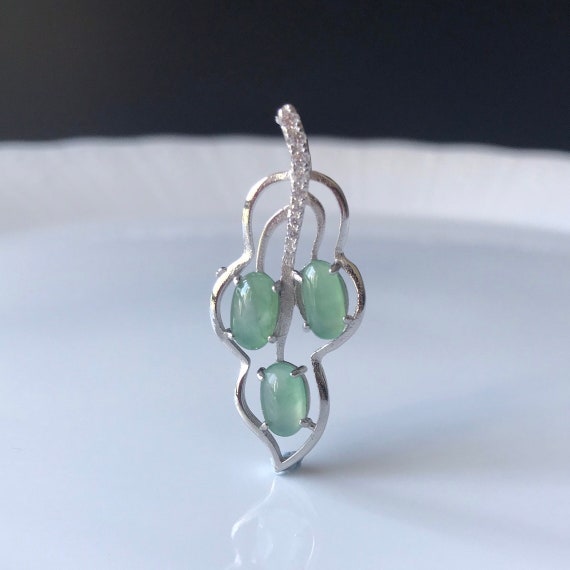 Natural Jade Pendant - Grade A Translucent Natural Burmese Jadeite ICY Cabochon with 925 Silver Jade Cabochons Pendant