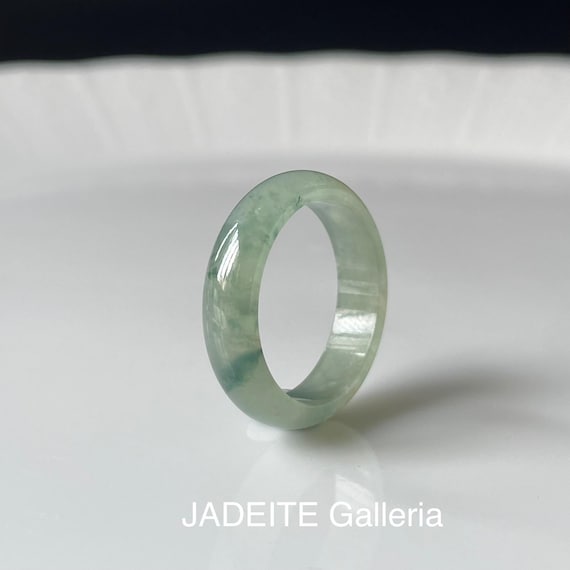 Jadeite Ring US7- Natural Myanmar jadeite Band Ring translucent green Authentic Jade Band ring Type A (Grade A)