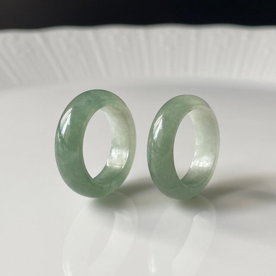 TWIN Jade Rings US4.7 Authentic Burmese Jadeite Jade 100% Natural Grade A Translucent Green