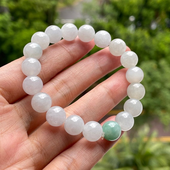Jade bead bracelet- Natural Type A Burmese Jadeite White Translucent Jade Bracelet
