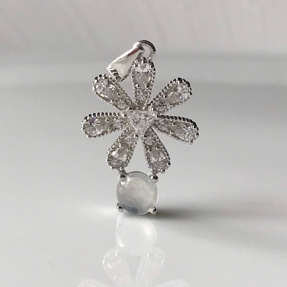 Translucent Icy Burma Jade Pendant - Clear Grade A Fine Translucent Natural Burmese Jadeite Cabochon with 925 Silver Icy jade pendant