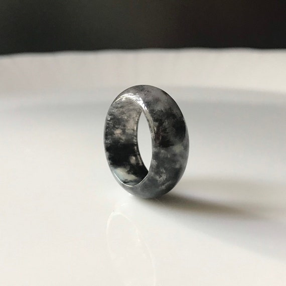 Jade ring US5.25 Type A Burmese Jade Ring Abacus jade band Ring Authentic Translucent Black Chicken Variety