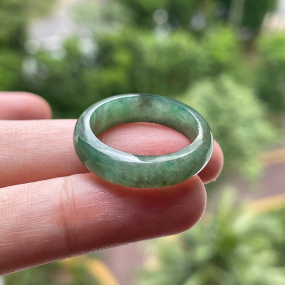 Jade Ring US8.75 Genuine Burmese Jadeite Jade Grade A Translucent Green Natural Jade Band Ring