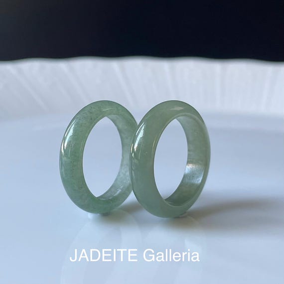 Jade Rings US6.5 US7 Authentic Burmese Jadeite Jade Natural Grade A Translucent Green Jade Band Rings 2 pcs bundle set