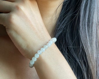 White Jadeite bead bracelet - Authentic Natural Burmese Jadeite Jade Type A Translucent White 6mm bead