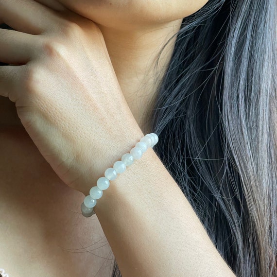 White Jadeite bead bracelet - Authentic Natural Burmese Jadeite Jade Type A Translucent White 6mm bead