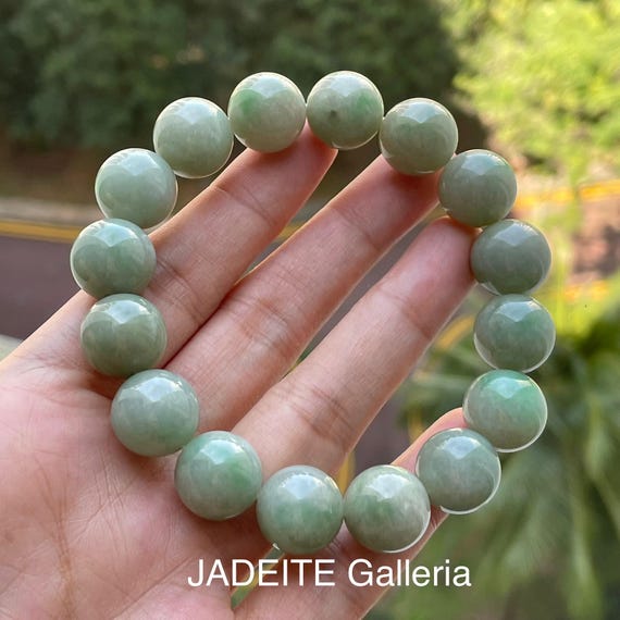 Green Jade bead bracelet 13mm - Natural Type A Genuine Burmese Jadeite 13mm Bead Bracelet Jade Bracelet 18cm inner circumference