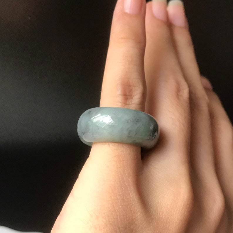 34 Translucent Burmese Jadeite Grade A Rare Grey Green Abacus Ring for unisex Jade ring US 5
