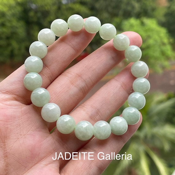 9mm Jade bead bracelet- Natural Type A Burmese Jadeite Semi-Translucent Milky Green Jadeite Bead Bracelet