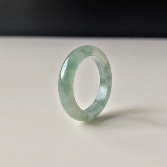 Jade Band Ring US8 - Natural burmese jadeite translucent green Authentic Grade A hand made band ring abacus jade unisex ring
