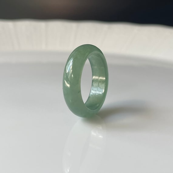 Jade Band Ring US6.75 -  Authentic Burmese Jadeite Jade 100% Natural Grade A Translucent Green Jadeite band ring
