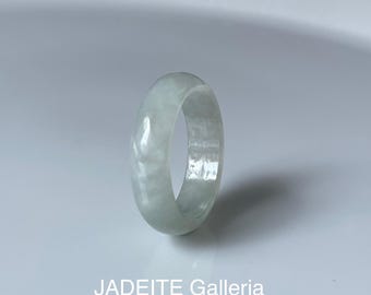 US7.75 Jade Band Ring - Authentic untreated natural Burmese jadeite translucent White Jade band
