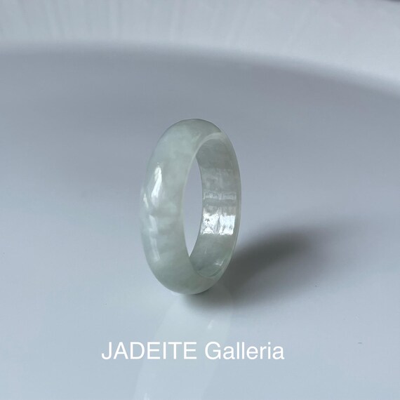 US7.75 Jade Band Ring - Authentic untreated natural Burmese jadeite translucent White Jade band