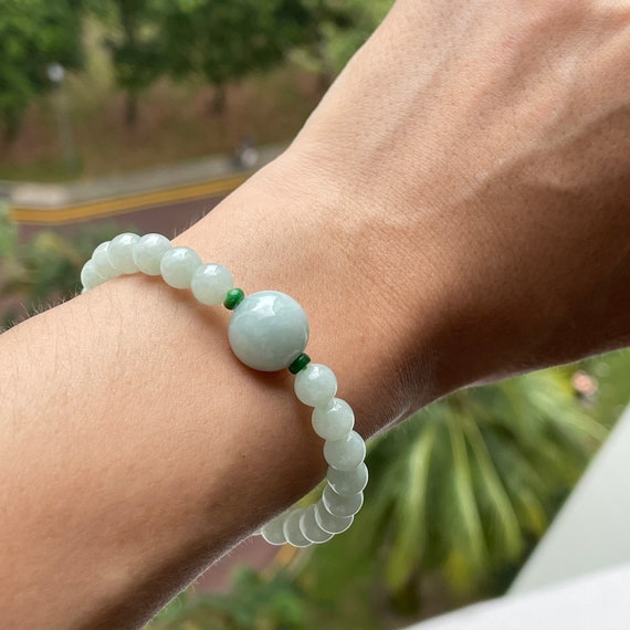Natural Pale Green Jade bead bracelet 6.6mm- 100% Natural Type A Burma Jadeite  Translucent Faint Green Myanmar Gems Jewelry