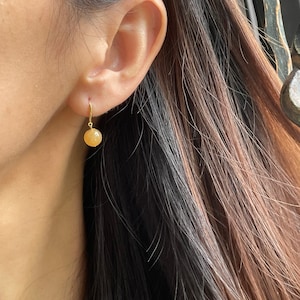 Brincos de Jade Ouro maciço 18K - Brincos de Jadeíta Amarela Natural - Brincos de contas de Jade amarela autênticas de jadeíta birmanesa grau A