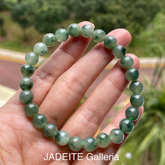 Natural jade bead bracelet 8mm jadeite bead - Unisex Wearable Jadeite Beaded Bracelet Authentic Type A Translucent Jade Bracelet