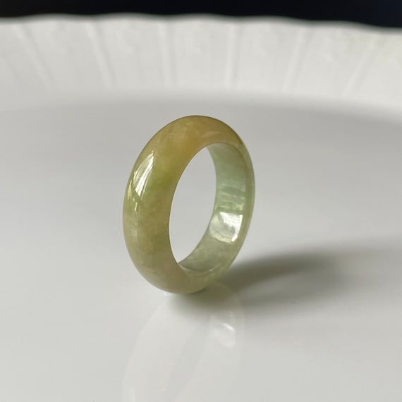 Jade Ring US8.5 Translucent Jadeite ring Type A Myanmar Jade Ring Green tea jade band rings Yellow Green Unisex jade rings
