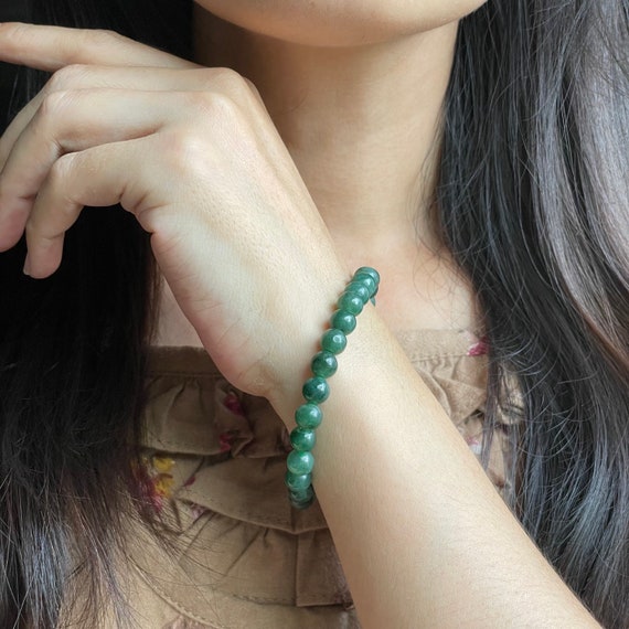 Green Jade bead bracelet 7mm- 100% Natural Type A Burmese Jadeite Translucent Fine Green Jadeite Jade Bead Bracelet