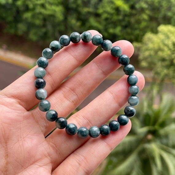 Rare Russian Blue Jadeite 6mm bead bracelet- Natural Type A Burmese Jade Blue Jadeite bead bracelet